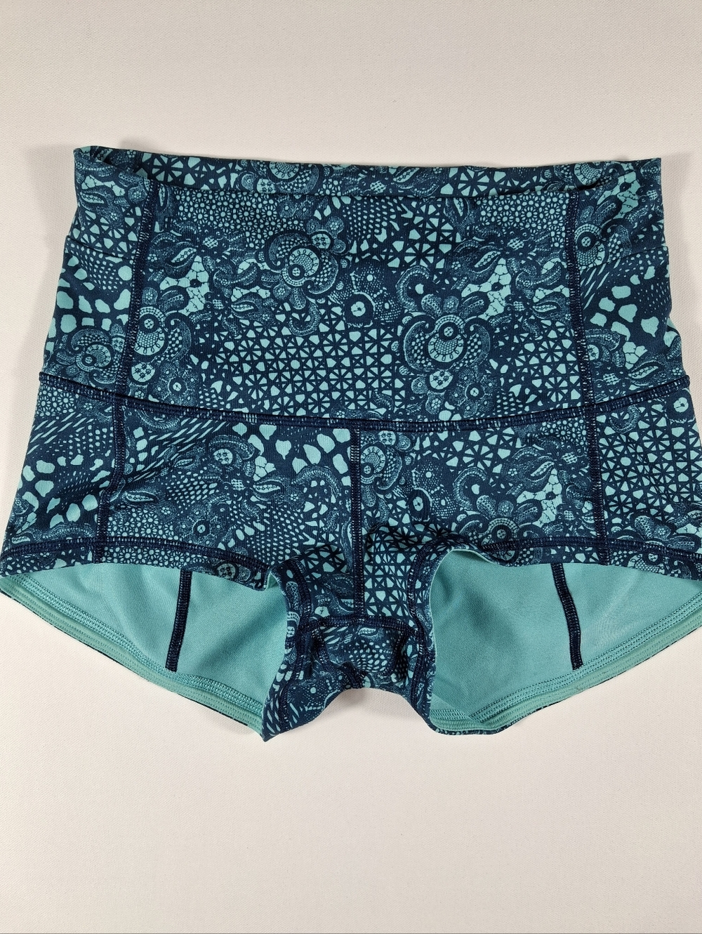 lululemon athletica Teal Patterned High-Rise Bike Shorts Size 8